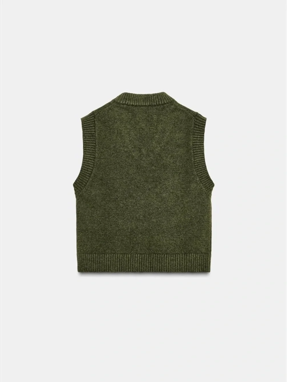 ZARA Olive Green Knit Sweater Vest V-Neck Soft Wool Blend Preppy Chic Size S - Picture 13 of 14